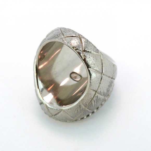 CHANEL Band Ring Coco Mark Oval GP Plated Metal Rhinestone Gold Silver Size 6 - Picture 8 of 10